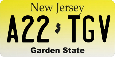 NJ license plate A22TGV