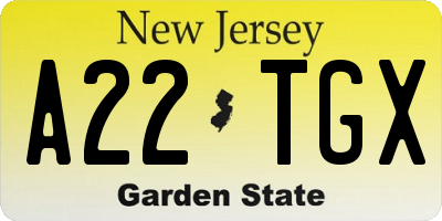NJ license plate A22TGX