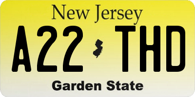 NJ license plate A22THD