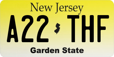 NJ license plate A22THF