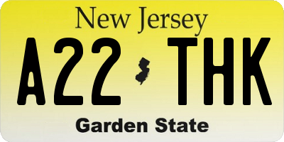 NJ license plate A22THK