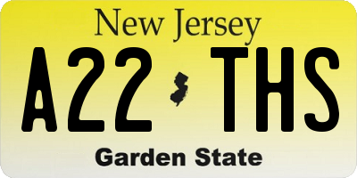 NJ license plate A22THS