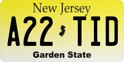 NJ license plate A22TID