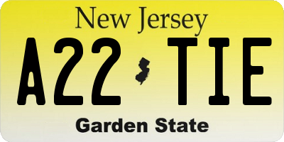 NJ license plate A22TIE