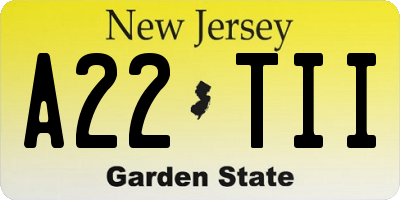 NJ license plate A22TII
