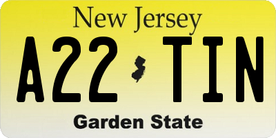 NJ license plate A22TIN