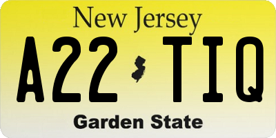 NJ license plate A22TIQ