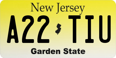 NJ license plate A22TIU