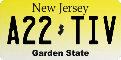 NJ license plate A22TIV