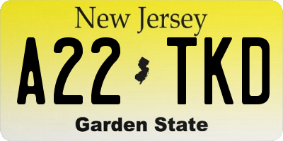 NJ license plate A22TKD