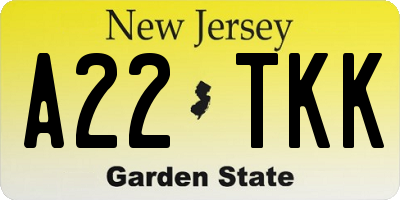 NJ license plate A22TKK