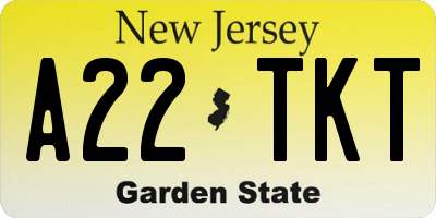 NJ license plate A22TKT
