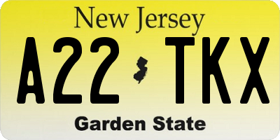 NJ license plate A22TKX