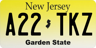 NJ license plate A22TKZ