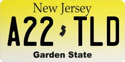 NJ license plate A22TLD