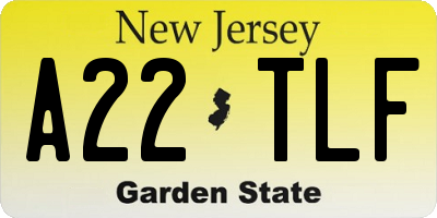 NJ license plate A22TLF