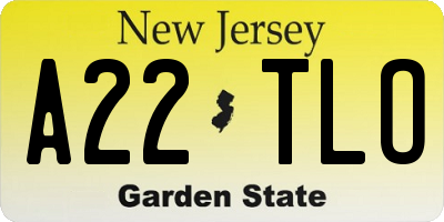 NJ license plate A22TLO