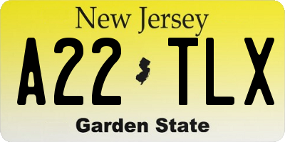 NJ license plate A22TLX
