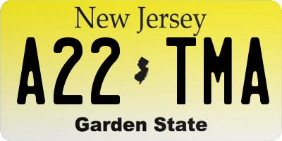 NJ license plate A22TMA