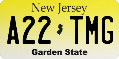 NJ license plate A22TMG