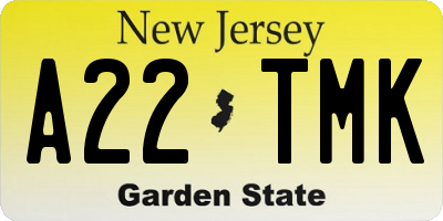 NJ license plate A22TMK