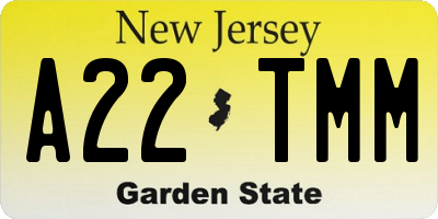 NJ license plate A22TMM