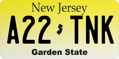 NJ license plate A22TNK