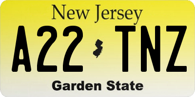 NJ license plate A22TNZ