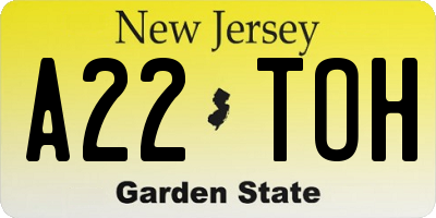 NJ license plate A22TOH