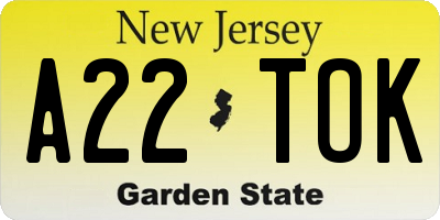 NJ license plate A22TOK