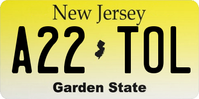 NJ license plate A22TOL