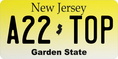 NJ license plate A22TOP