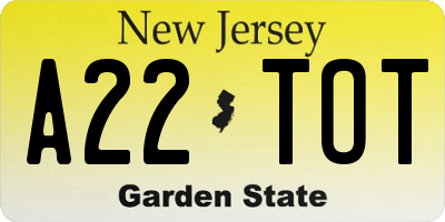 NJ license plate A22TOT