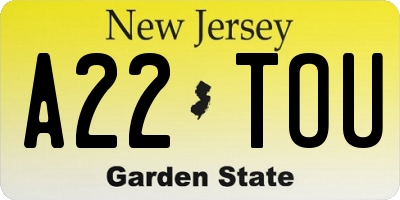 NJ license plate A22TOU