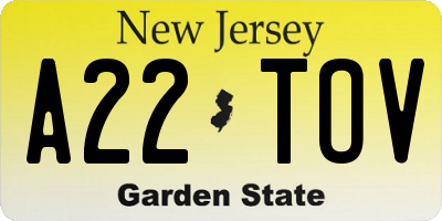 NJ license plate A22TOV