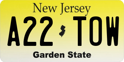 NJ license plate A22TOW