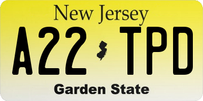 NJ license plate A22TPD