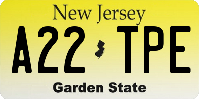 NJ license plate A22TPE