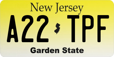 NJ license plate A22TPF