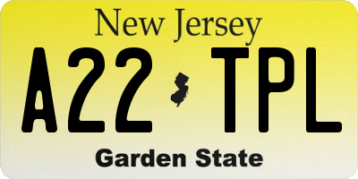 NJ license plate A22TPL