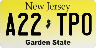 NJ license plate A22TPO