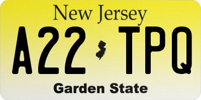 NJ license plate A22TPQ