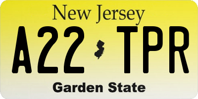NJ license plate A22TPR