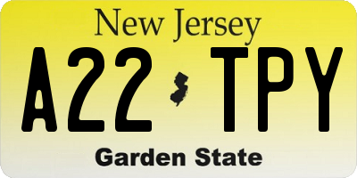NJ license plate A22TPY