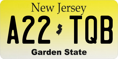 NJ license plate A22TQB