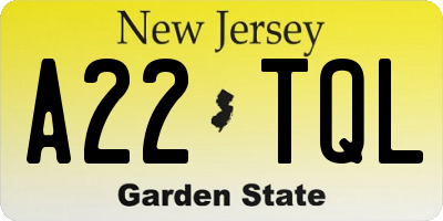 NJ license plate A22TQL