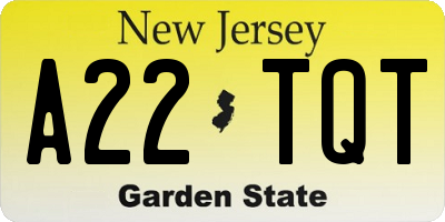 NJ license plate A22TQT