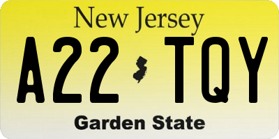 NJ license plate A22TQY