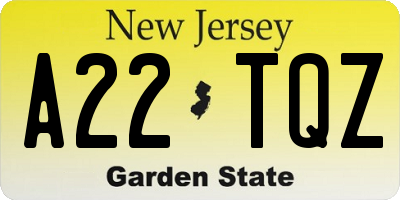 NJ license plate A22TQZ