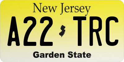 NJ license plate A22TRC